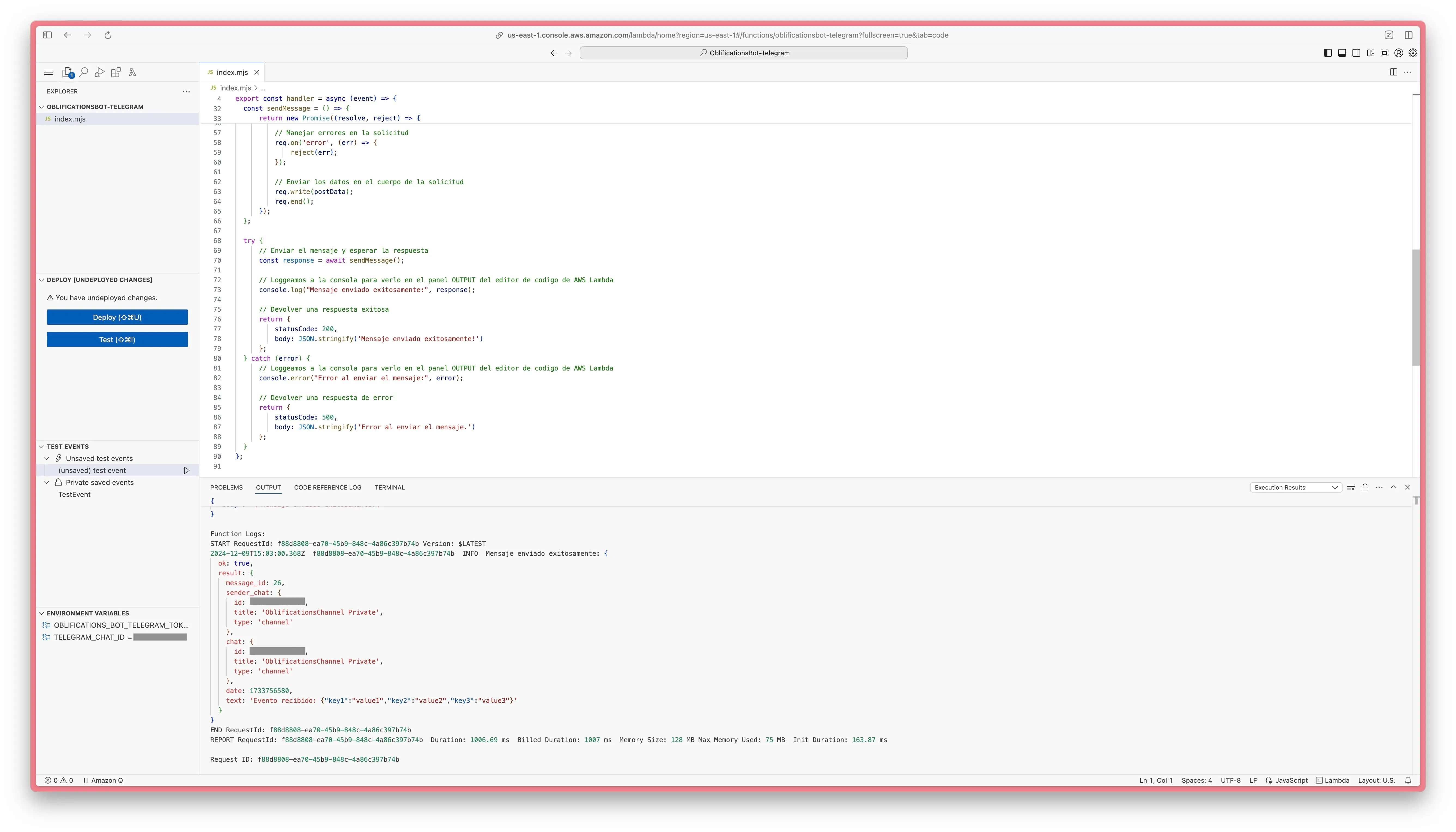 Lambdas function code with output